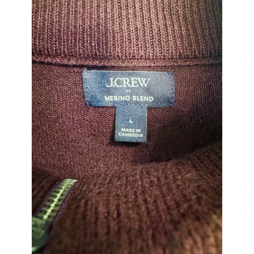 J Crew 1/4 Zip Sweater Mens L Burgundy Merino Wool Blend Pullover Preppy Outdoor